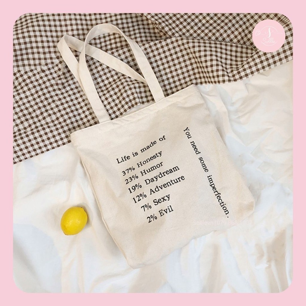 Túi tote Sollle vải canvas chữ Life, túi ulzzang vải bố mộc không nhuộm hóa chất - TO02