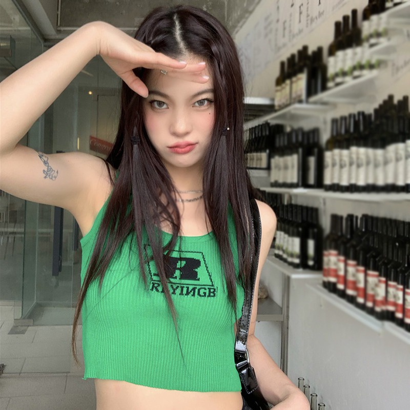 Áo Croptop Sát Nách Cổ Tròn Dáng Ôm In Chữ Thời Trang Mùa Hè Cho Nữ