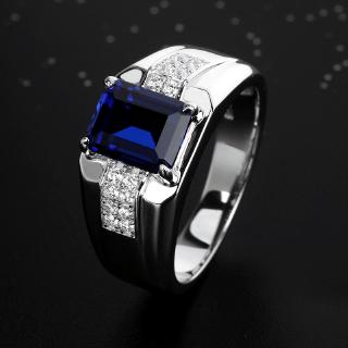 Nhẫn thép titan mạ bạc đính đá sapphire thời trang cho nam