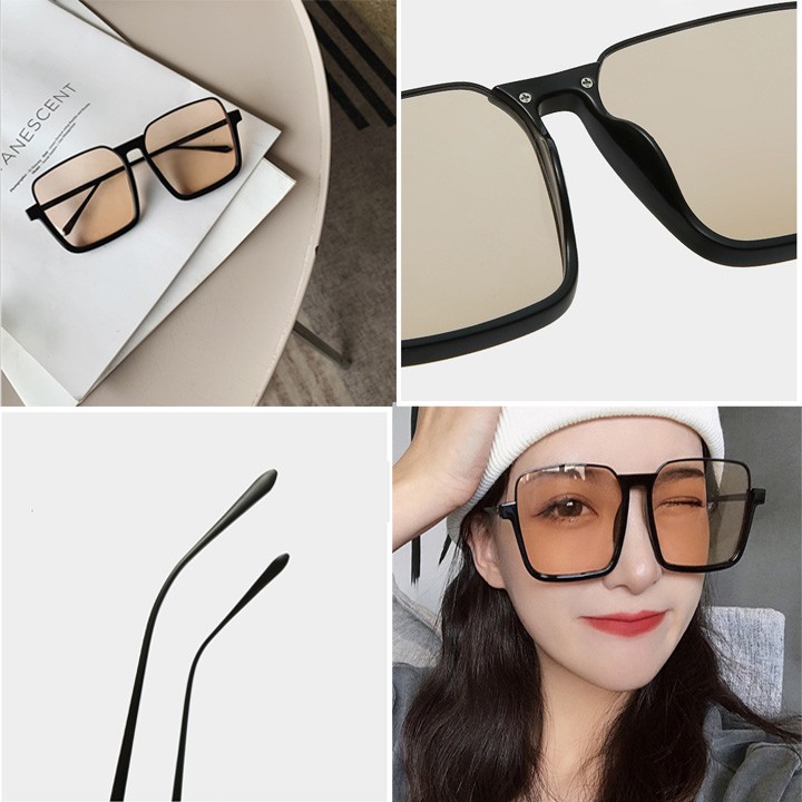 Kính Màu Thời Trang Hàn Quốc Nam Nữ Nửa Gọng Dễ Phối Trang Phục Khung Kim Loại Cao Cấp Cube