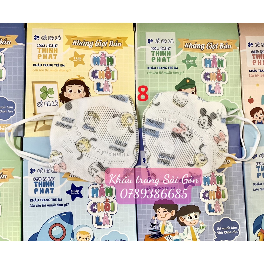 Hộp 10 Chiếc Khẩu Trang 3D MẦM CHỒI LÁ Thịnh Phát Cho Bé 3 Lớp Kháng Giọt Bắn, Kháng Khuẩn Tốt