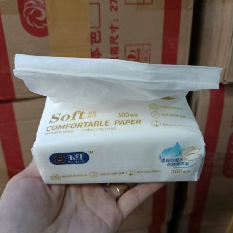 GIẤY ĂN GÓI RÚT YU XIAN GÓI MÀU TRẮNG DÀY DẶN ( GÓI LẺ 300 TỜ )