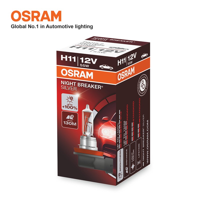 Bóng Đèn Halogen Tăng Sáng 100% OSRAM Night Breaker Silver H11 12V 55W - Nhập Khẩu Chính Hãng