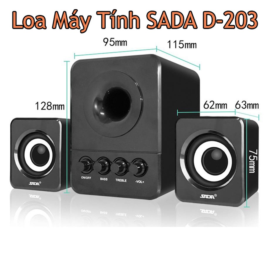 Bộ 3 Loa Vi Tính Máy Tính Nghe Nhạc 2.1 USB SADA D-203 Âm Thanh Sống Động, Nghe EDM, REMIX, Bolero Cực Đã