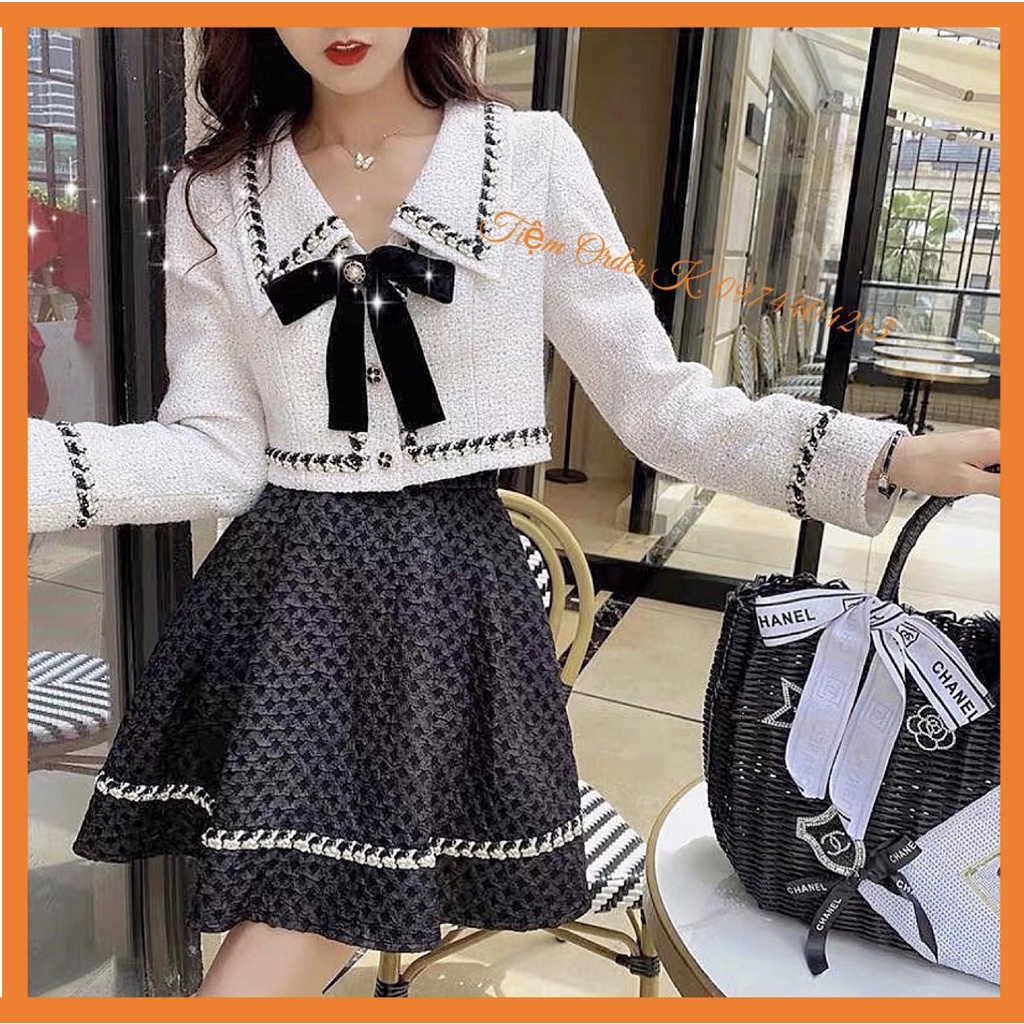 ORDER♥️Set Áo Dạ Nơ+Chân Váy Dạ(ảnh thật)Size S,M,L