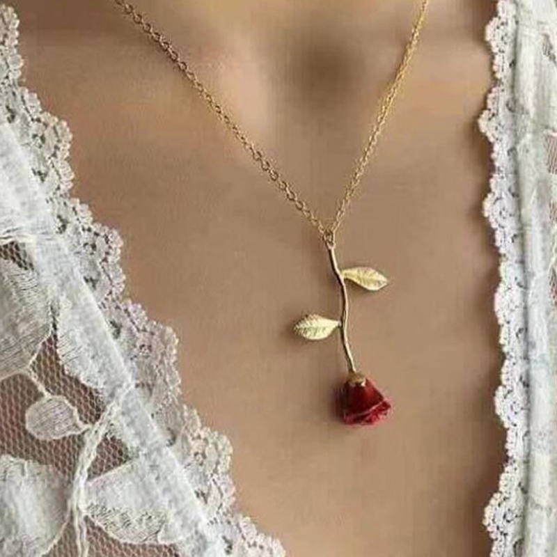 Dây Chuyền Mặt Hoa Hồng Đỏ Phong Cách Âu Mỹ Độc Đáo Thời Trang
