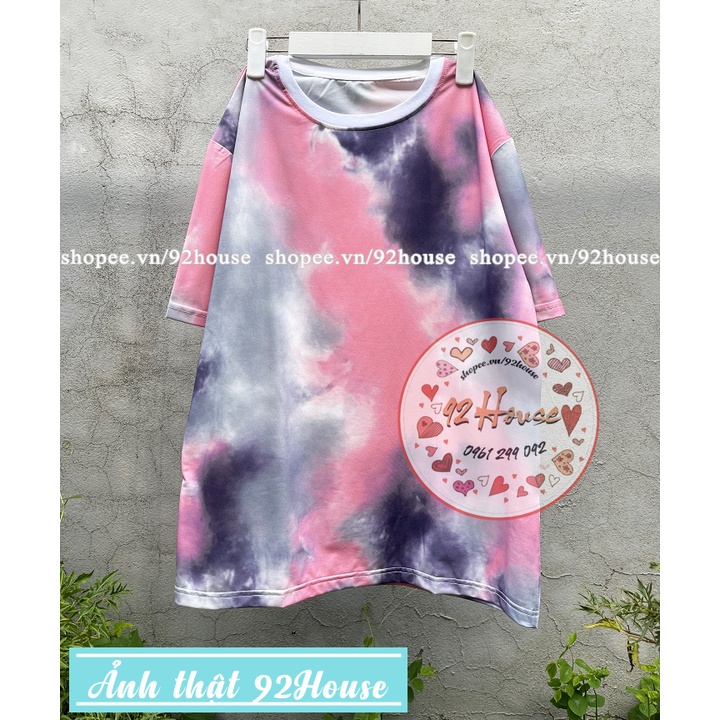 Áo thun tay lỡ loang màu đỏ xám freesize cá tính