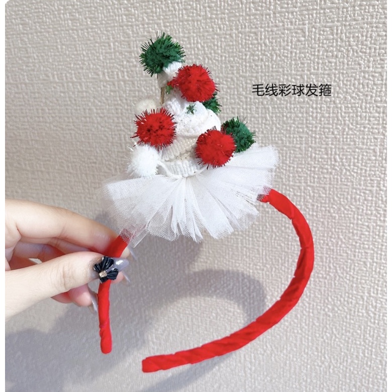 Bờm noel đính nơ đính mũ noel