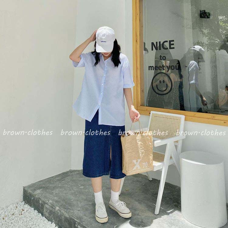 Áo sơ mi kẻ nhiều màu, áo sơ mi tay lỡ vải xốp brown.clothes ulzzang - SM07FG