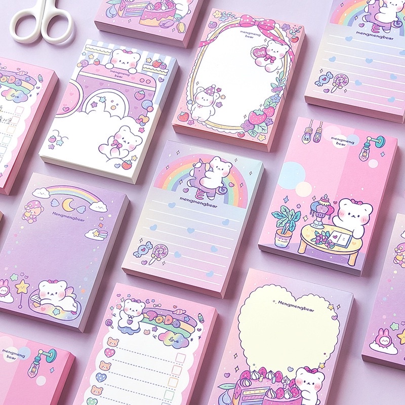 Giấy note cute/ Bộ giấy note ghi chú hình gấu MengMeng 100 tờ dễ thương Hàn Quốc Tẻn Tẻn