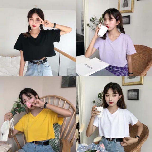 Áo croptop trơn cổ tim | BigBuy360 - bigbuy360.vn