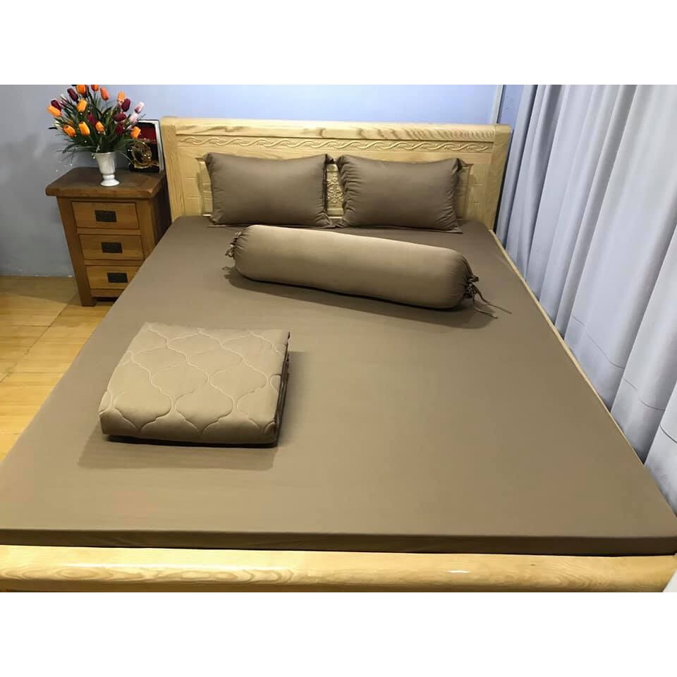 ( Thun Hàn Quốc Loại 1 ) Bộ 4 Món Ga Gối Thun Mát Mềm Cao Cấp Lan Bedding - Nâu Tây