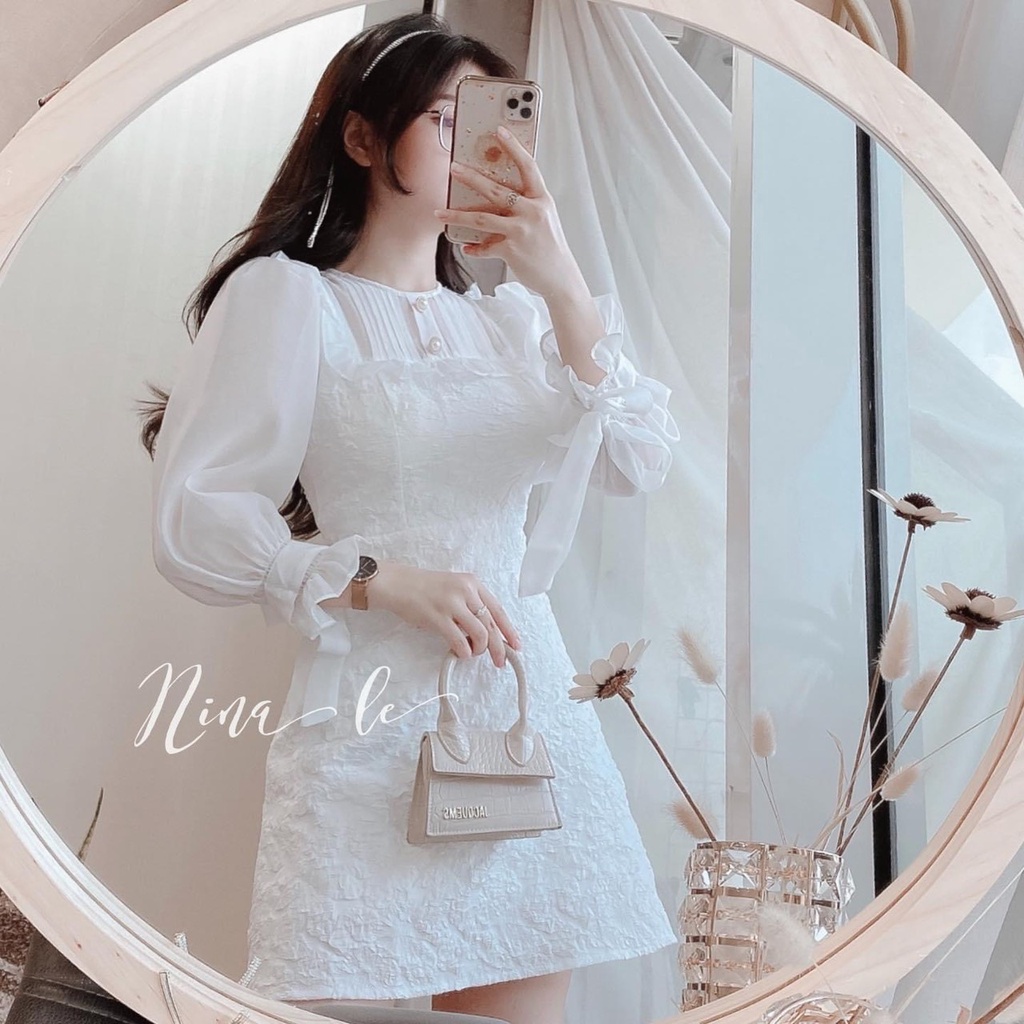 Đầm công chúa đi dự tiệc cưới, đầm tiểu thư dáng dài phong cách nhẹ nhàng với thiết kế tay voan mềm mịn có mút