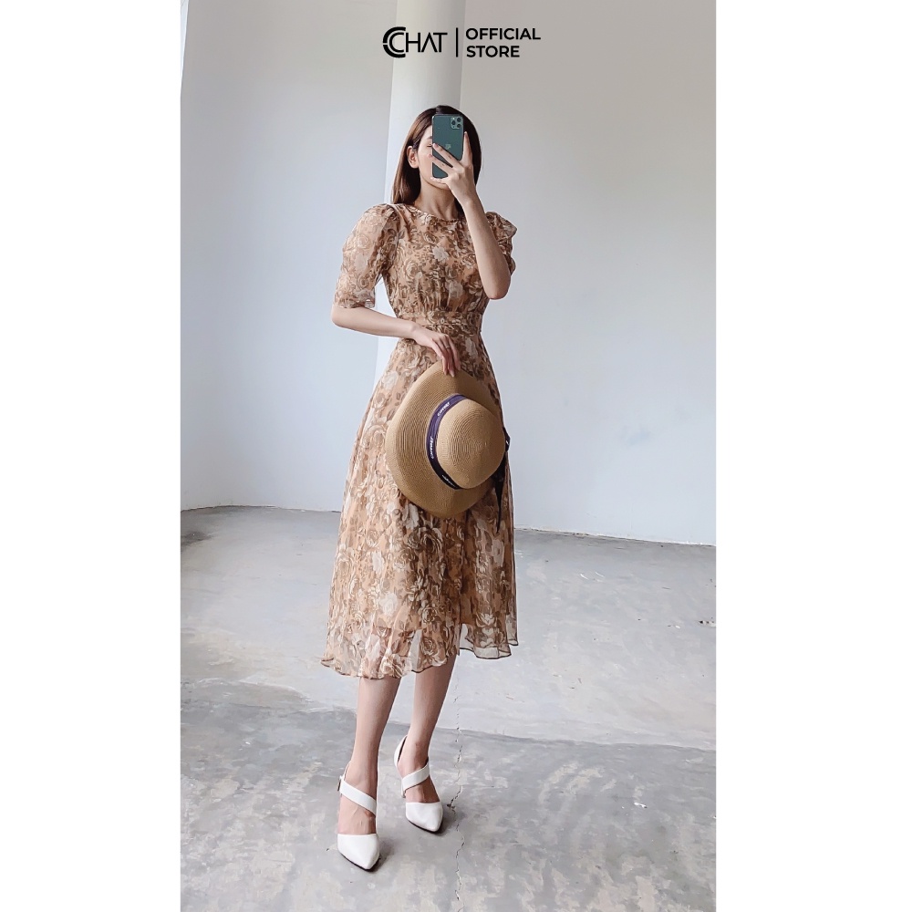 Váy nữ tay lỡ nhún cổ tròn CCHAT | BigBuy360 - bigbuy360.vn