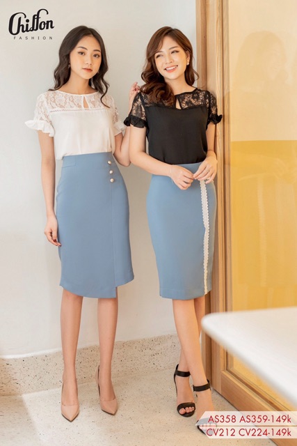 Chân váy bút chì công sở gấu lệch phối 3 cúc, chân váy công sở đẹp cách điệu | BigBuy360 - bigbuy360.vn