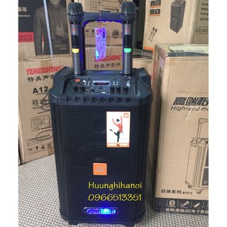 Loa karaoke di động JBZ 1206 loa thùng gỗ 3 tấc, công suất lớn kèm 2 micro vỏ nhôm không dây UHF hát karaoke cực hay