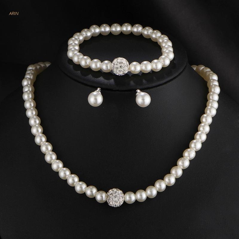 Set trang sức đính ngọc trai nhân tạo và đá quý thanh lịch hợp thời trang cho phái nữ