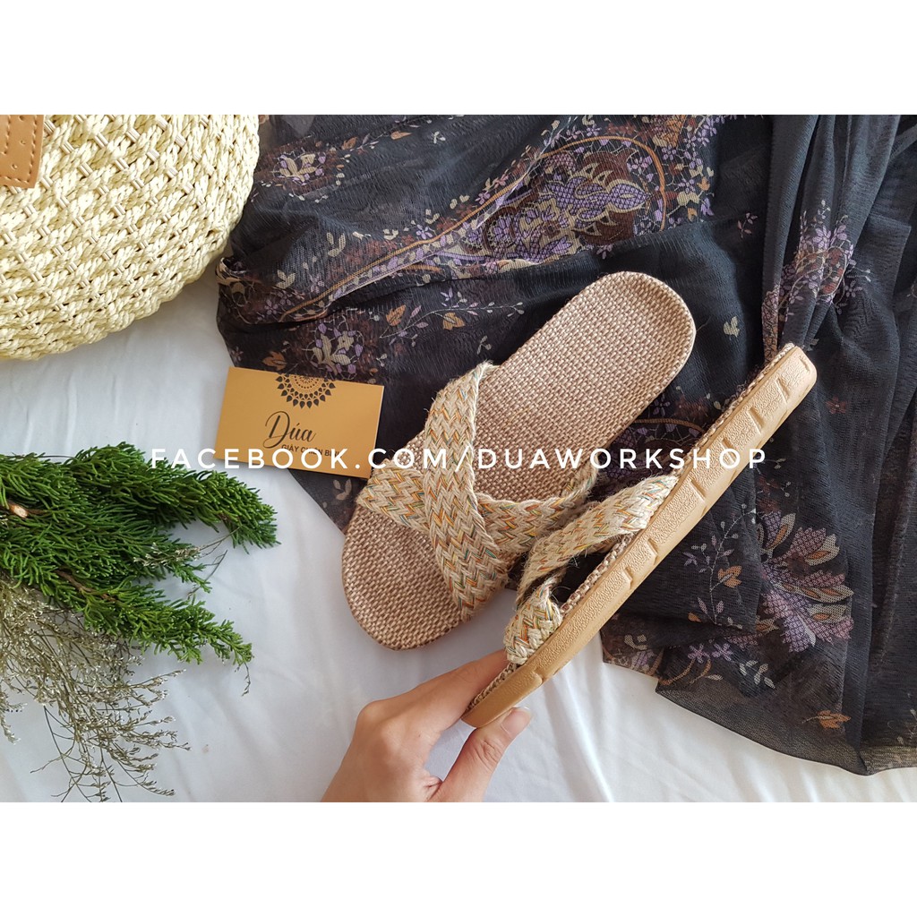 Dép Cói Quai Chéo Tăm Vintage, Dép Đi Biển, Dép Mang Trong Nhà, Dép Văn Phòng