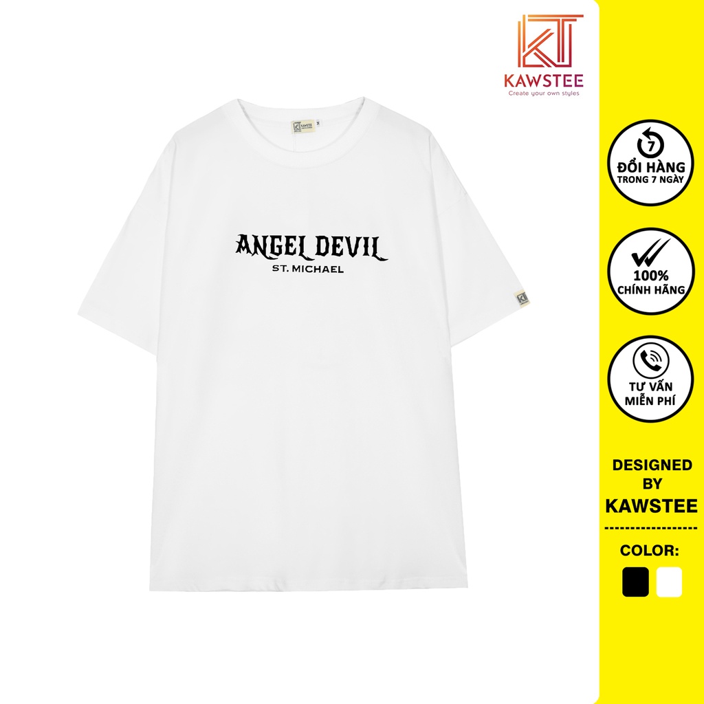 Áo thun tay lỡ KAWSTEE phông Unisex nam nữ form rộng oversize in hình ANGEL DEVIL 2