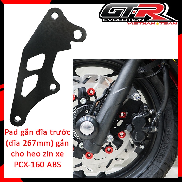 Đĩa trước dày 4.5mm, đường kính 267mm 5 lỗ ốc GTRS PCX160 có kèm pad gắn