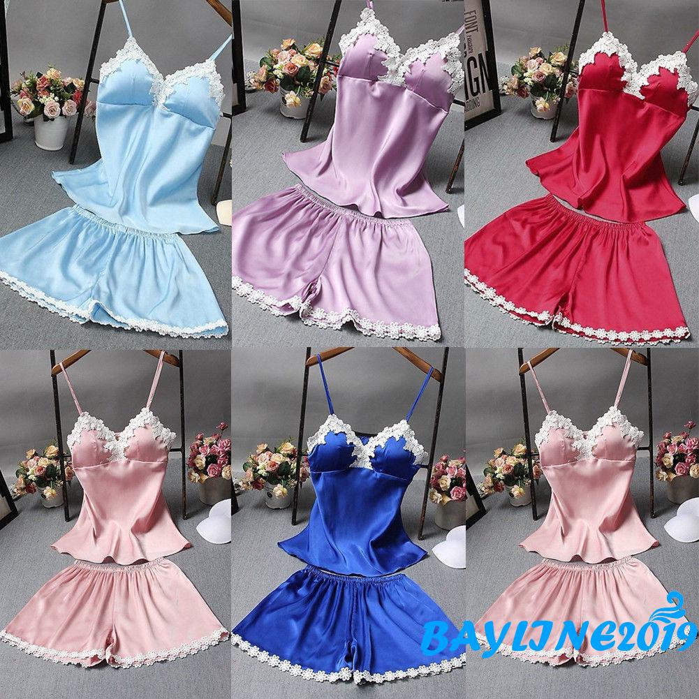 Đồ ngủ lụa satin phối ren quyến rũ cho nữ