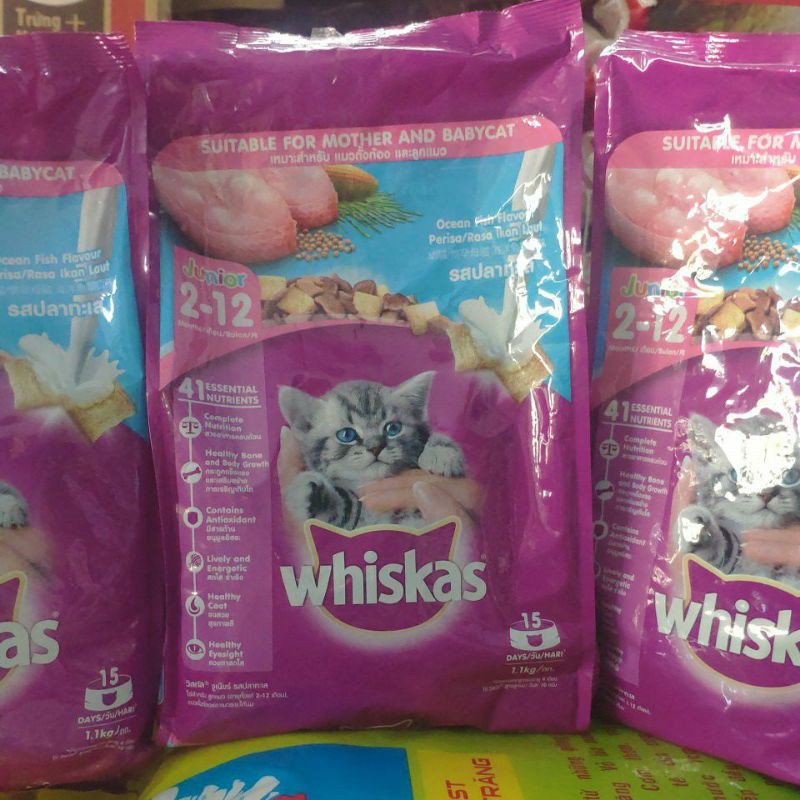 Thức ăn mèo con Whiskas Junior vị cá biển túi 1.1kg