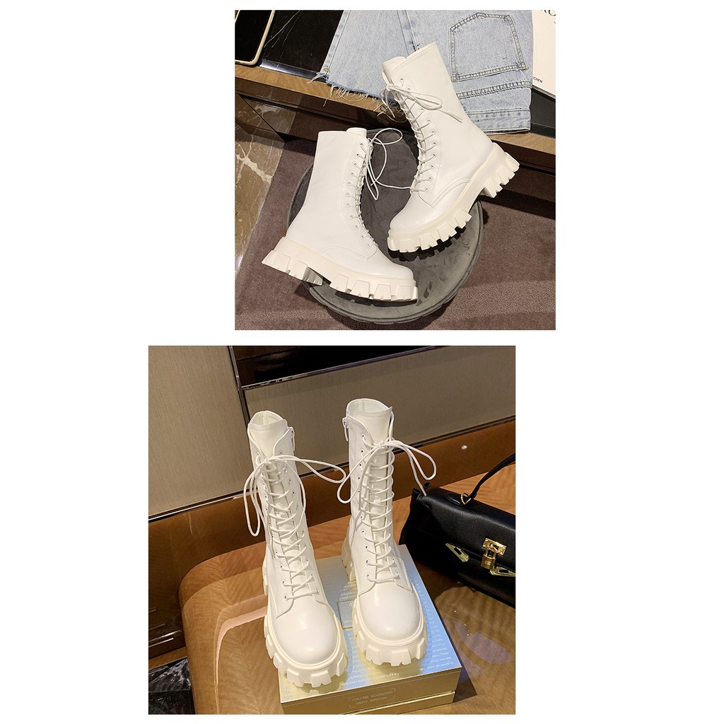 SẴN TRẮNG 36 BOOT DA ĐẾ 5CM BUỘC DÂY MŨI TRÒN PHONG CÁCH ULZZANG | BigBuy360 - bigbuy360.vn