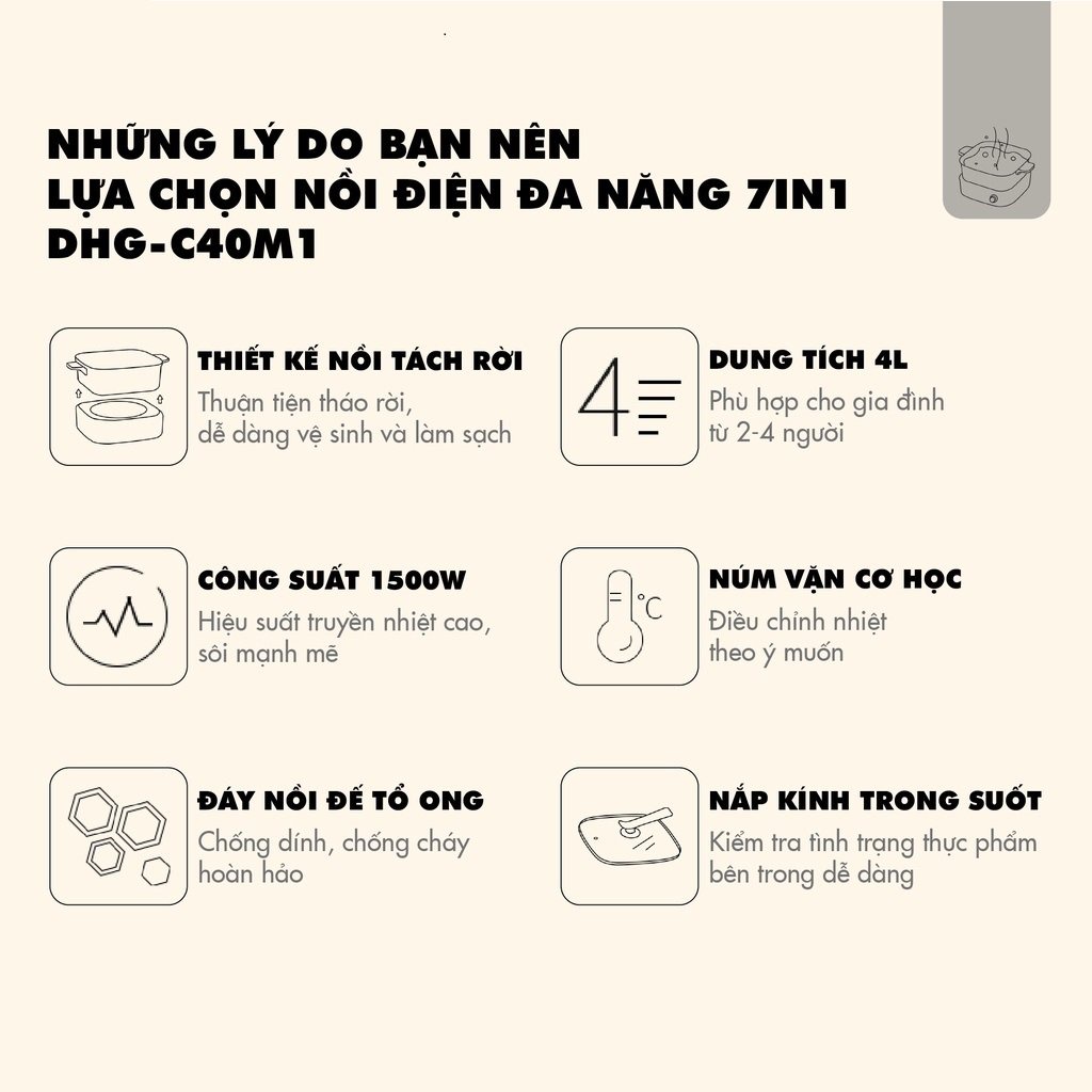 Nồi bếp lẩu nướng điện mini 2 ngăn đa năng, 7 trong 1, Công suất 1500W, sử dụng cho 5 người