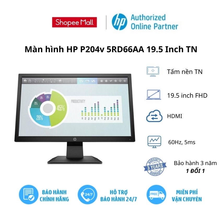 [Mã ELHP500 giảm 10% đơn 500K] Màn hình HP P204v 5RD66AA 19.5 Inch TN - Hàng chính hãng - Bảo hành 36 tháng | BigBuy360 - bigbuy360.vn