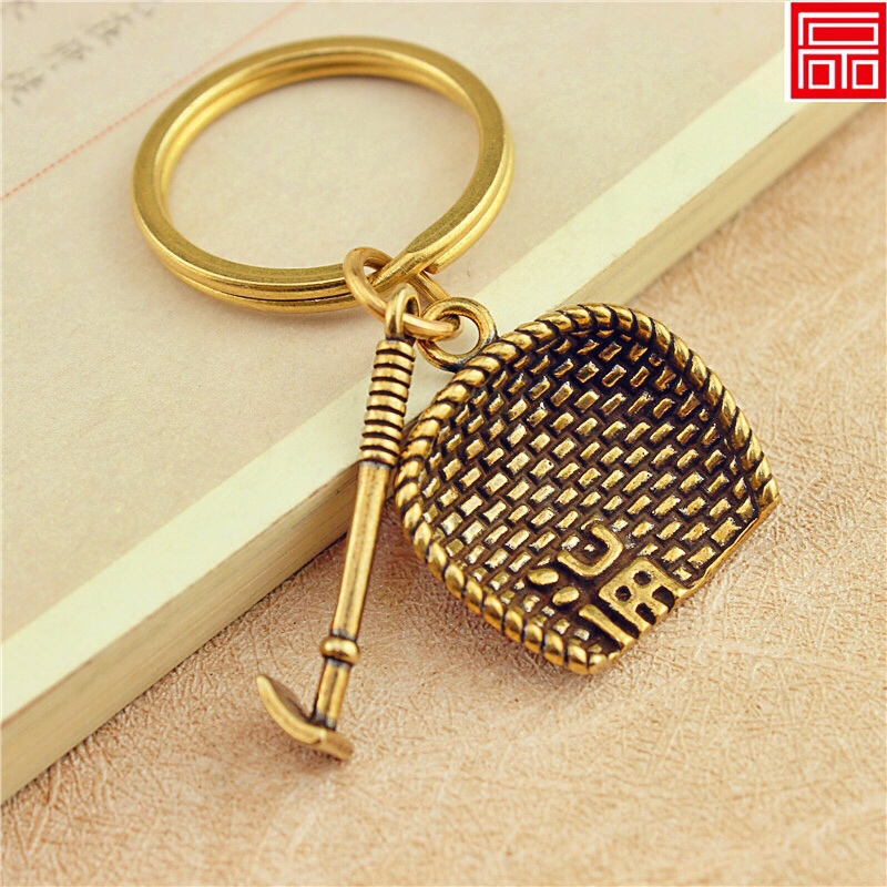 Làm bằng tay Trung Quốc phong cách tinh khiết đồng thau Keychain Mặt dây chuyền Phụ kiện sáng tạo cá tính Retro Xe chìa 