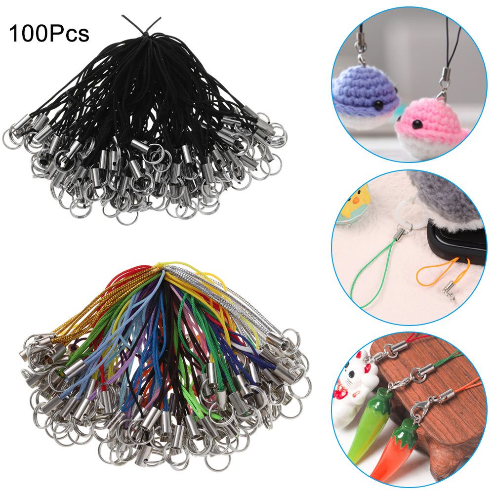 Set 100 Dây Móc Khóa / Điện Thoại Bằng Polyester Nhiều Màu Làm Đồ Thủ Công Diy