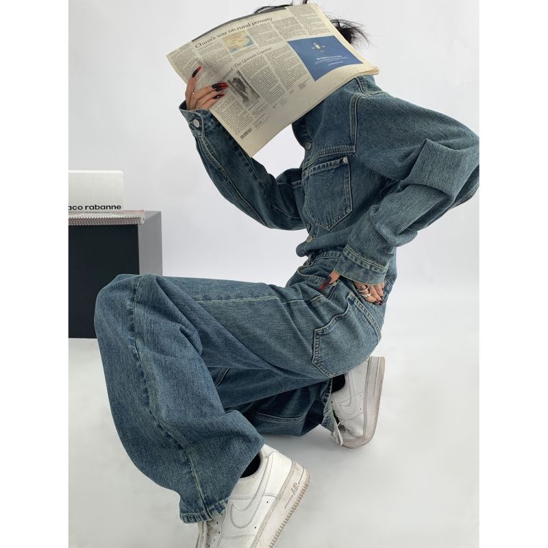 Áo Liền Quần Denim Dáng Rộng Thời Trang Mùa Thu 2022