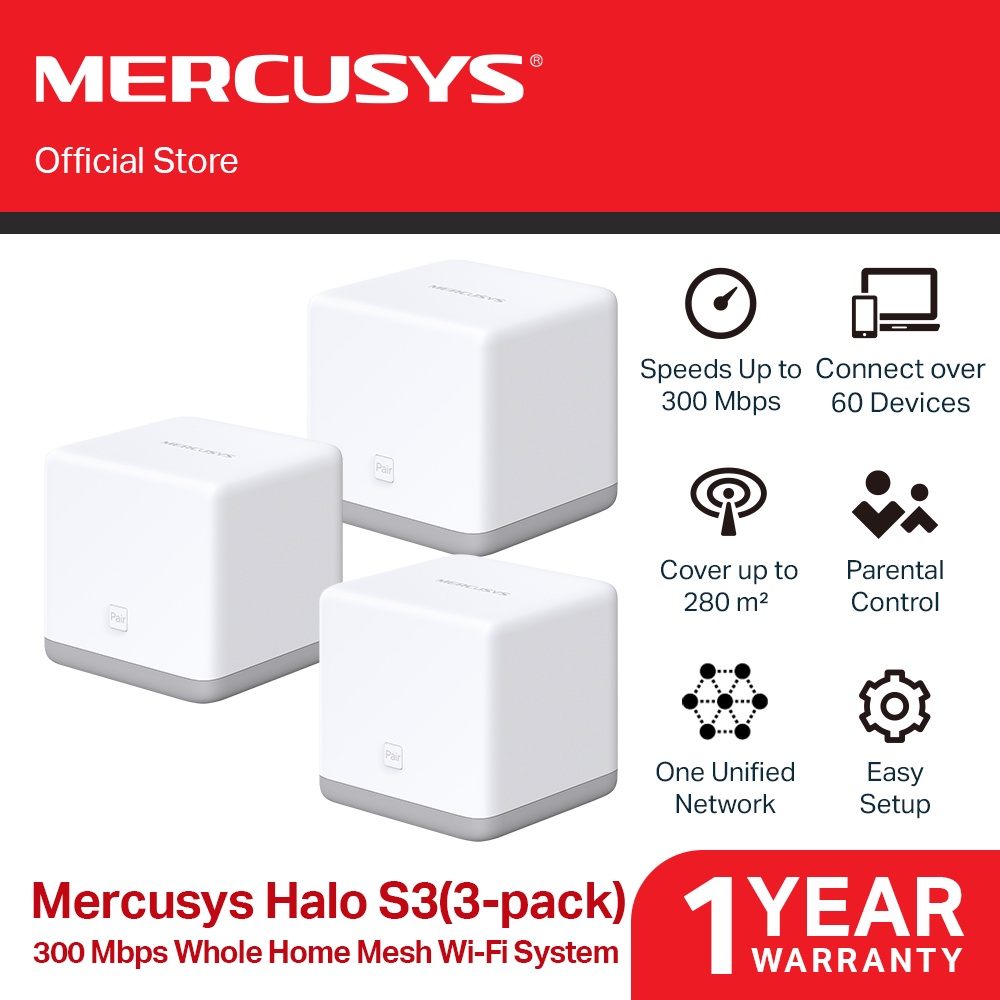 Hệ thống wifi mesh Halo S3(3-pack) Mercusys cho gia đình cho độ phủ wifi tuyệt vời,mesh wifi bảo hành 24 tháng,vds shop