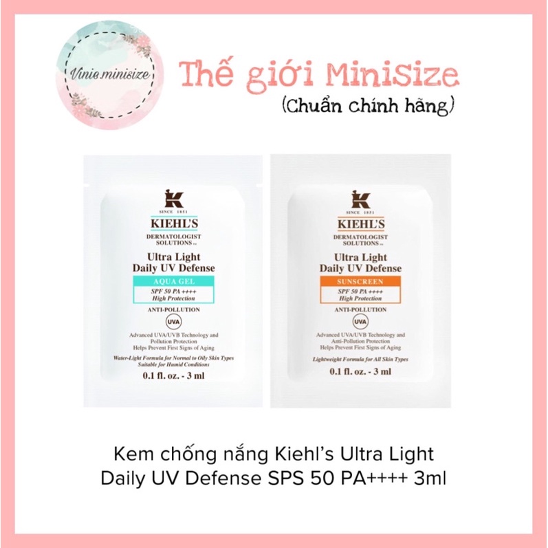 Kem chống nắng Kiehl’s Ultra Light Daily UV Defense SPS 50 PA++++ 3ml | Vinie.minisize [Sample-Có sẵn]