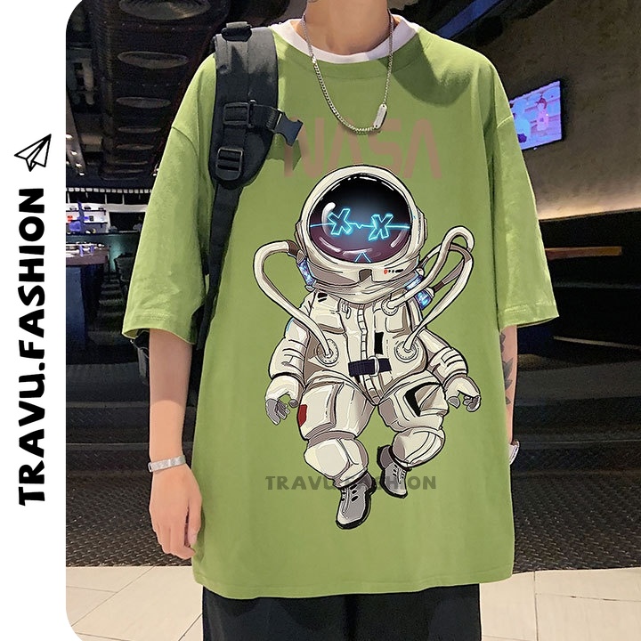 Áo thun tay lỡ form rộng, dáng unisex vải tici in NASA form oversize < 75kg NTL111