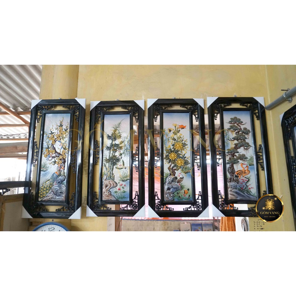 Bộ 4 bức Tranh Sứ Đắp Nổi Bát Tràng 40x80cm 🔥𝑺𝒊𝒆̂𝒖 đ𝒆̣𝒑🔥 Khung gỗ thông - Bền đẹp mãi mãi | BigBuy360 - bigbuy360.vn
