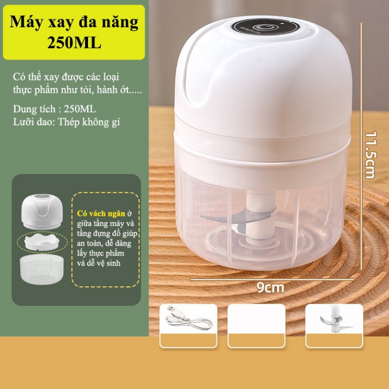 Máy Xay Tỏi Ớt Mini Tích Điện Thế Hệ Mới Thể Tích 250ml, Có Cổng Sạc USB,  Dễ Sử Dụng Lochi Store