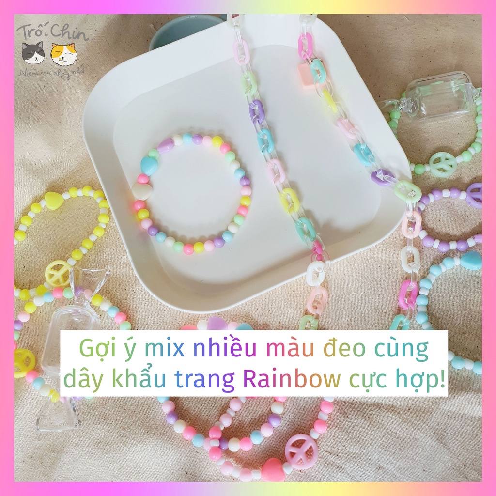 [HANDMADE] Vòng tay xâu hạt nhiều màu charm Hoa, Nơ, Peace, Trái tim (nhận gắn tên custom theo yêu cầu)