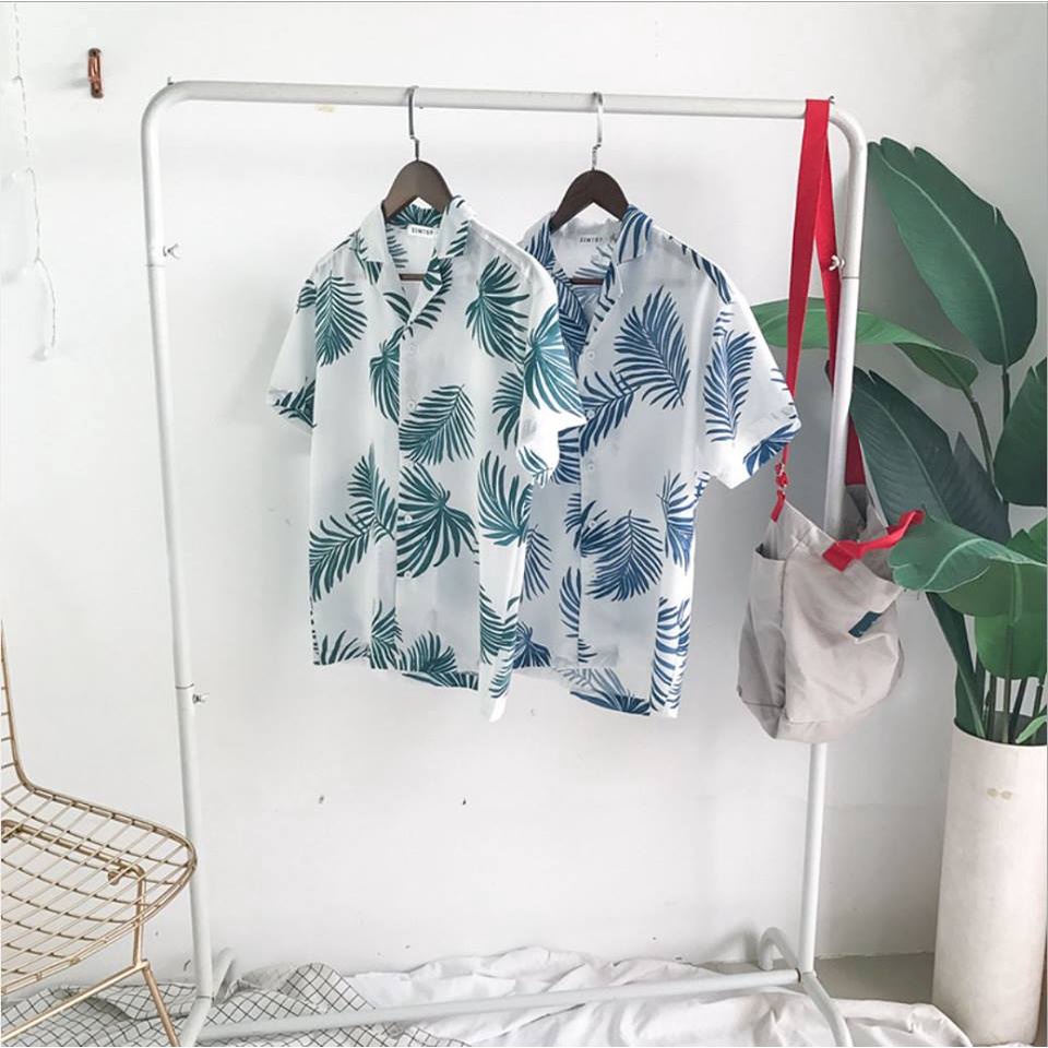 Áo sơ mi nam hoạ tiết cây dừa - Áo sơ mi form rộng hawaiian hoa văn đi biển