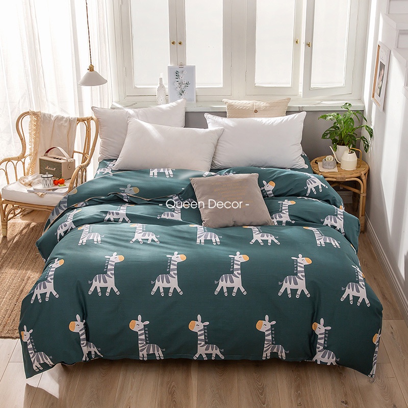 Bộ Chăn Ga Gối, Ga Giường Cotton Poly 5 Món M2, M6, M8, 2M2 Kẻ Hàn Quốc, bo chun drap giường miễn phí - Queen Décor | BigBuy360 - bigbuy360.vn