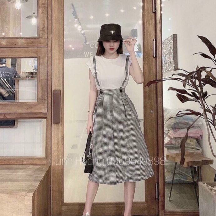 Set quần yếm cho các nàng cute dễ thương sọc caro