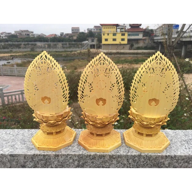 Bộ 3 tượng Gỗ hoàng dương Thích Ca - Địa Tạng- Quan Âm- văn phòng phẩm Nhơn Phát