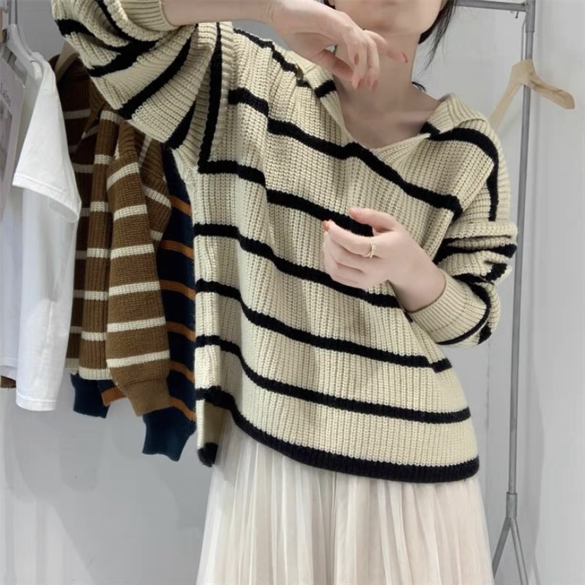 Áo Len Hạt Gạo Cổ Phù Thủy Kẻ Ngang M256-Violet