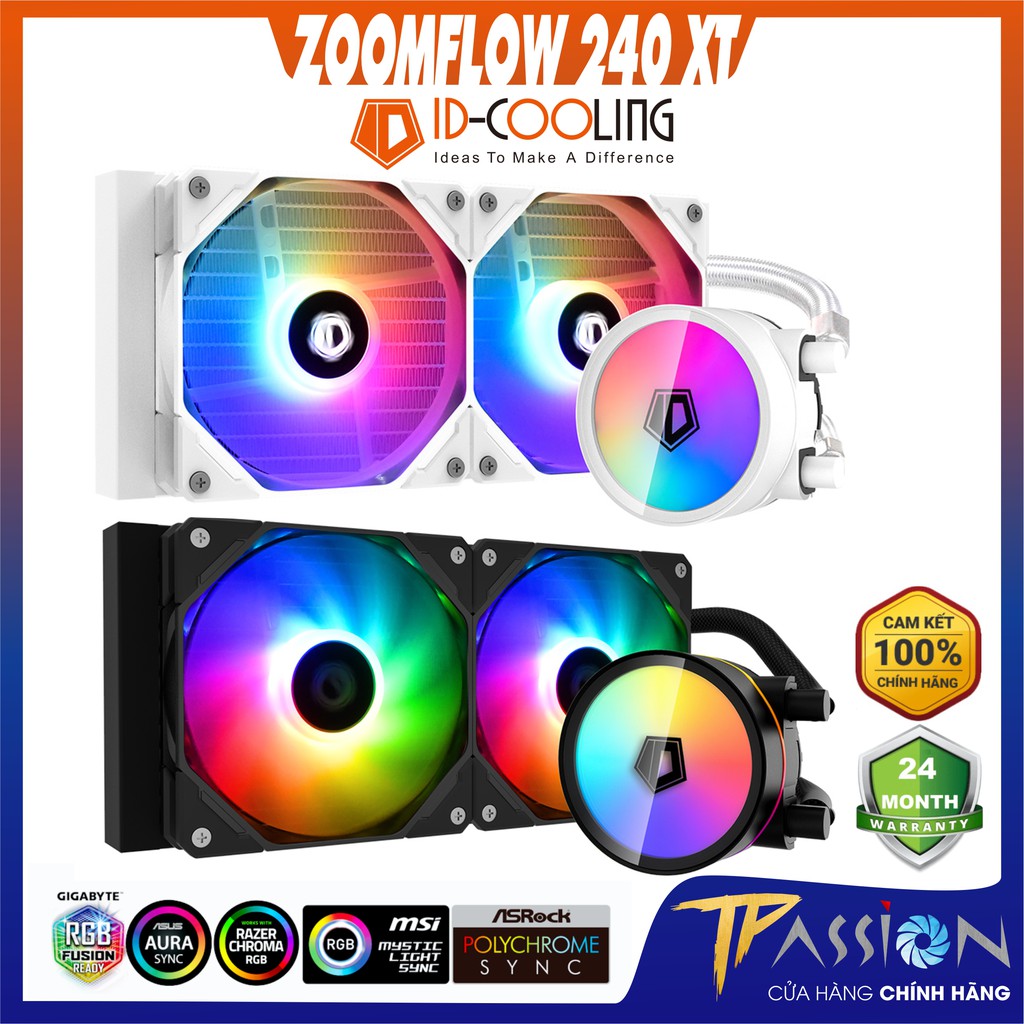 Tản nhiệt nước CPU AIO ID-COOLING ZOOMFLOW 240XT BLACK | SNOW EDITION - Chính hãng BH 2 năm, LED ARGB 5v Rainbow SYNC