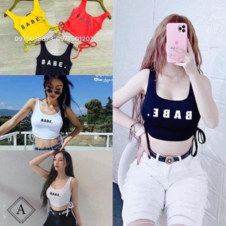 [SALE GIÁ GÔC] Áo ba lỗ croptop dây rút eo nhiều  màu chất vải xịn iin chữ Babe siêu hot