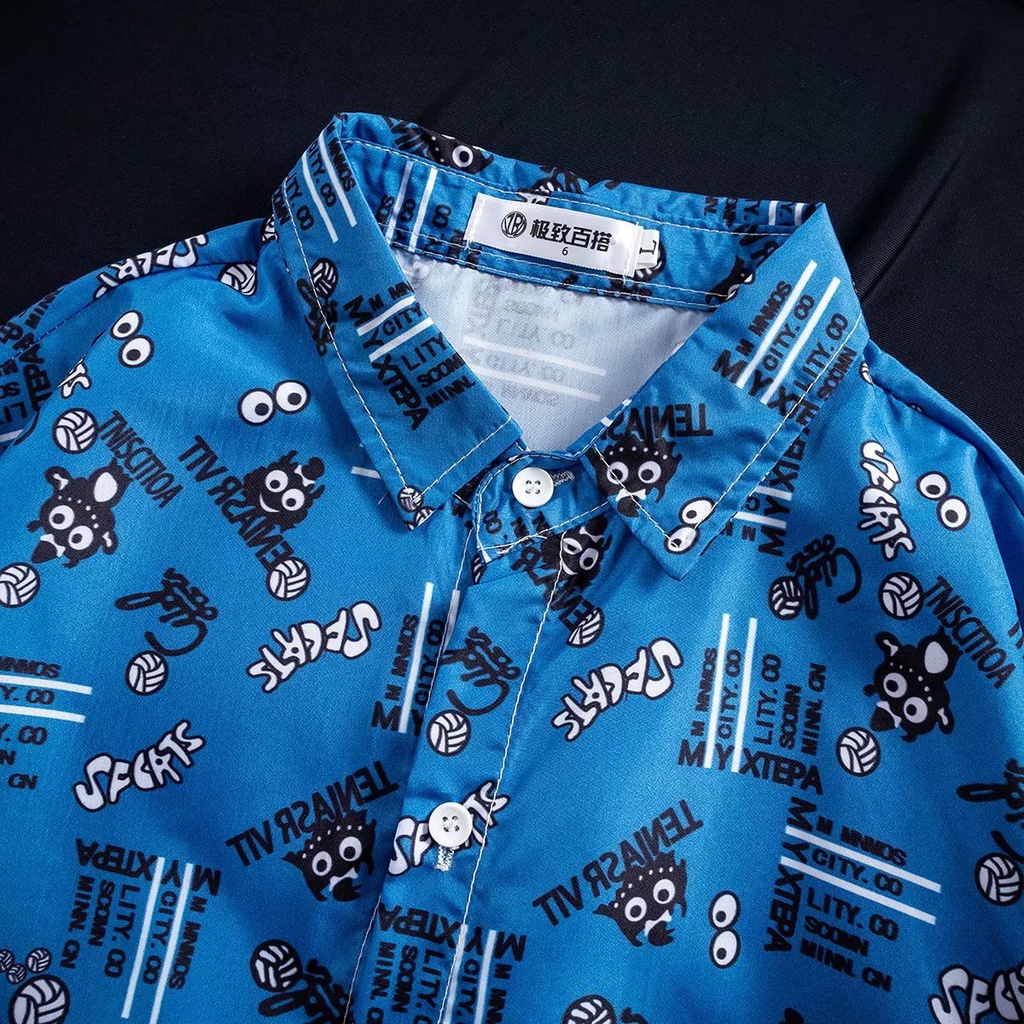 Áo Sơ Mi Tay Ngắn Dáng Rộng Thoáng Khí In Họa Tiết Hoạt Hình Vui Nhộn Thời Trang Mùa Hè Hàn Quốc Cho Nam 2022