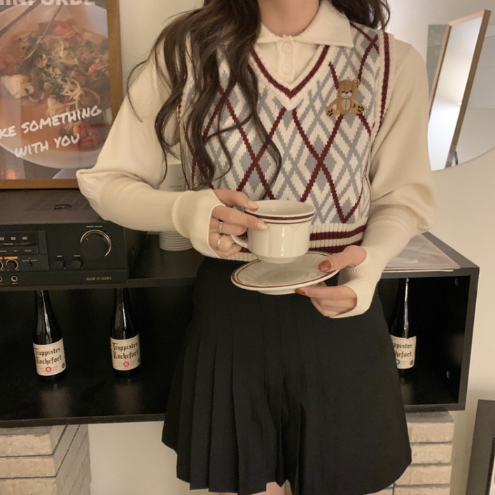 Áo Dệt Kim Sát Nách Cổ Chữ V Thời Trang Retro Hàn Quốc Cho Nữ