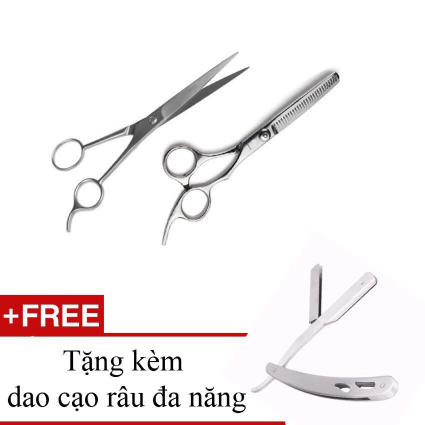 Bộ 2 Kéo Cắt Tỉa Tóc CT1 Cao Cấp Tặng Kèm Dao Cạo