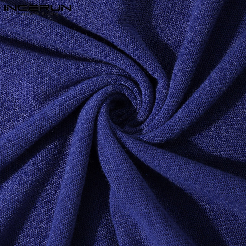 Áo thun INCERUN mỏng cổ chữ V màu trơn co giãn thời trang thông thường cho nam