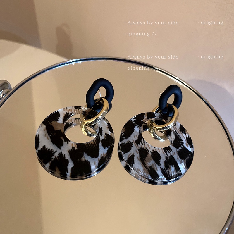 Khuyên tai DREJEW 1 mạ bạc 925 hình tròn họa tiết da báo phong cách cổ điển Âu Mỹ dễ phối đồ